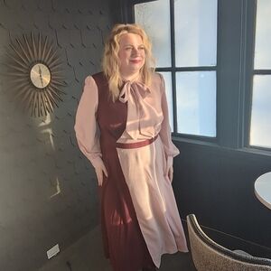 Eloquii Pink and Burgundy Long Sleeve Dress